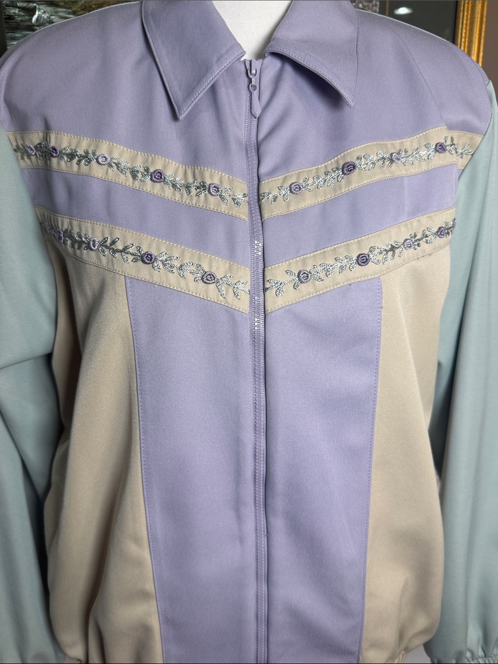 Vintage 90s Alfred Dunner Floral Embroidered Colorblock Bomber Jacket 6P - Picture 4 of 8